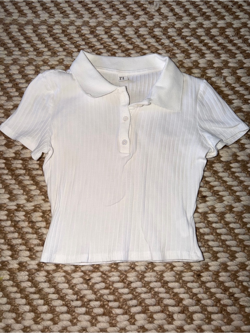 White Ribbed Cropped Polo Tee